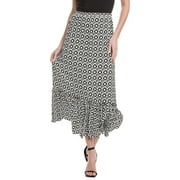 womens Ruffle Bottom Midi Skirt, s, White